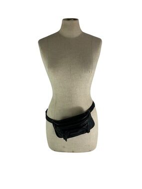 Vintage TUMI Black Genuine Leather Waist Belt Bag Fanny Pack Unisex